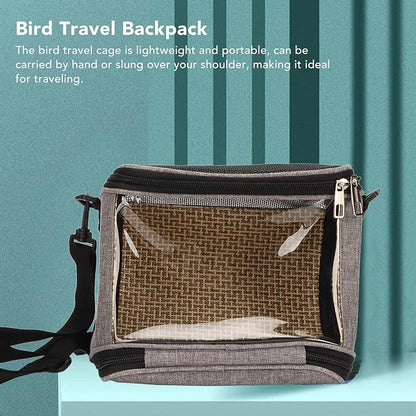 FLEXMAN Bird Carrier Bag, Portable Small Bird Travel Cage, Transparent Lightweight Breathable, Two Way Zipper Parrot Travel Cage with Side Pockets for Parrots, Birds, Hamsters, Small Lizards (Grey)