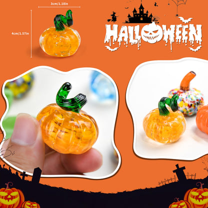 AOFEGRLT 12PCS Glass Pumpkins Figurines for Halloween Thanksgiving Fall Harvest Christmas Decoration, Small Crystal Glass Art Pumpkin Paperweight Gifts