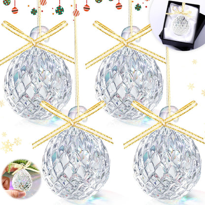 CroBlissful 4 Pcs Crystal Pinecone Christmas Ornaments 1.97'' Christmas Glass Crystal Ball Ornaments Hanging Glittering Clear Prism Pendant Suncatcher for Christmas Tree Party Decor Gift