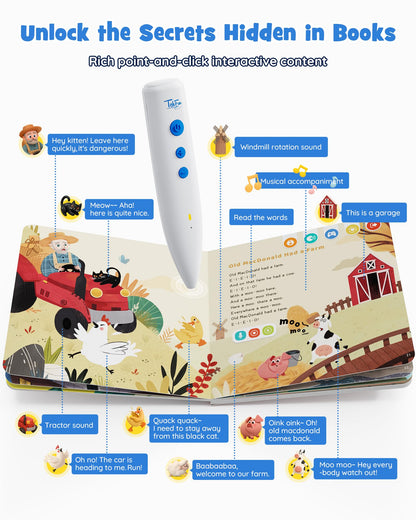 TEKFUN Nursery Rhymes Musical Books with Talking Pen, Interactive Sound Books for Toddlers 1-3, Autism Sensory Educational Toys for Kids Ages 3-6