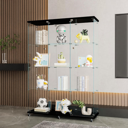 Ball & Cast Glass Display Cabinet with 4 Shelves,Trophy Showcase,Floor Standing Curio Bookshelf,for Living Room Bedroom Office,(64.7"*31.7"*14.3"),Black