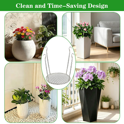 CHENGLAI Stainless Steel Adjustable Height Planter Insert for Large Pots, 4 Hooks with Chains Plant Riser for Inside Pots, Fits Flower Pot Opening 12-18" Wide, Indoor Outdoor Use
