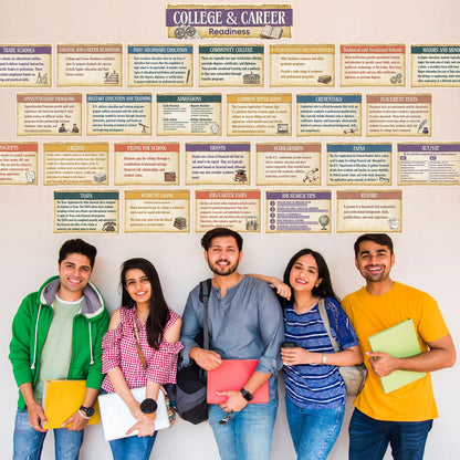 Outus 29 Pcs College and Career Readiness Posters Bulletin Board Kits for High School Classroom Decorations College Jobs and Career Interactive Bulletin Board Set Higher Educational Poster (Retro)