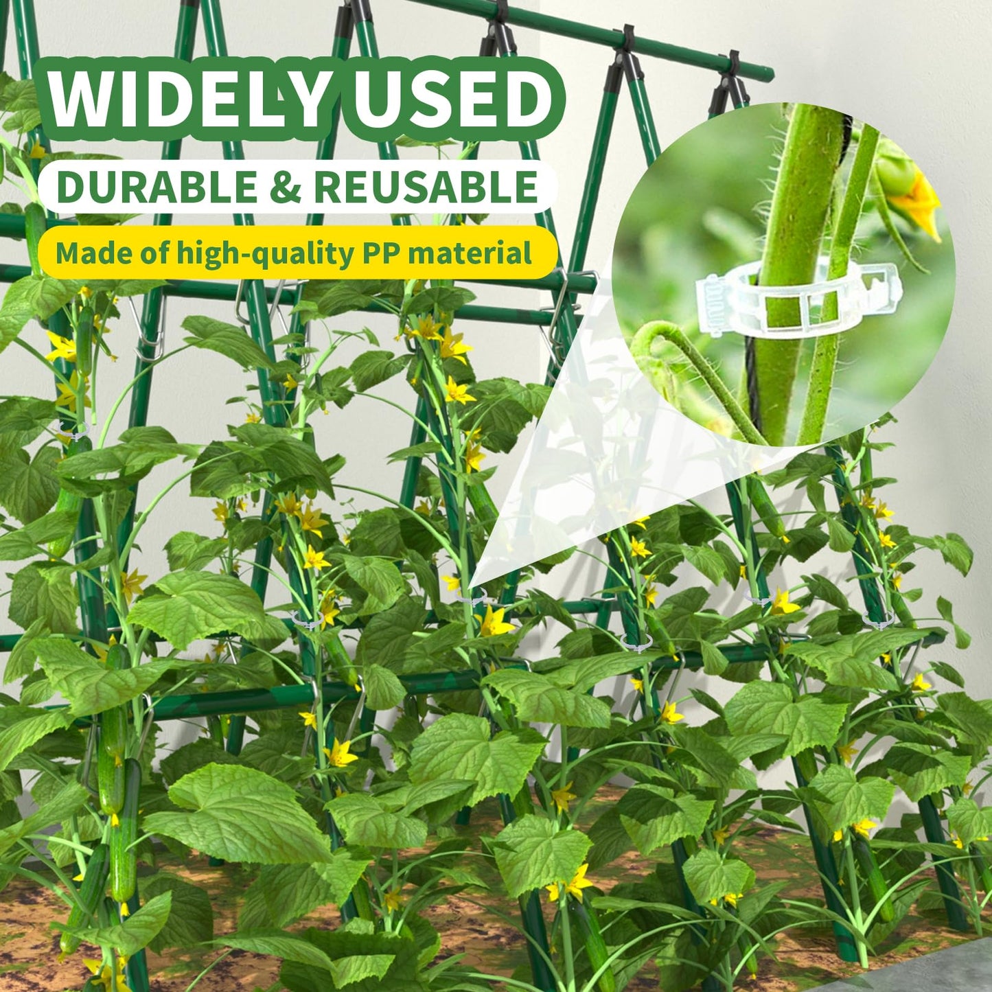 100 PCS Plant Support Clips,Reusable Garden Clips for Tomatoes, Climbing Plants, Vine Support,Plastic Plant Clips for Trellises, Indoor & Outdoor Use