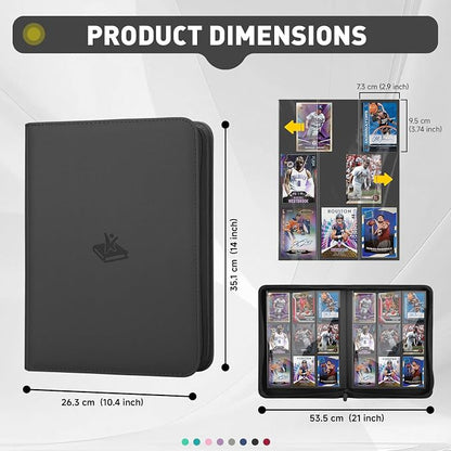 Trading Card Binder 9 Pocket, 360 Pockets Double-Sided Card Album, Premium PU Leather Zipper Card Holder for MTG, TCG, Sports & Game Cards, Must-Have for Collectors（Black）