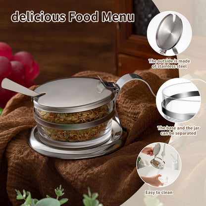 Honeydak 1 Set Stainless Steel Salt Cellar with Spoon 6.76 oz Salt Container with Spoon for Countertop, Seasoning Storage for Kosher, Sea, Candy, Pepper, Heavyweight Seasoning Jar