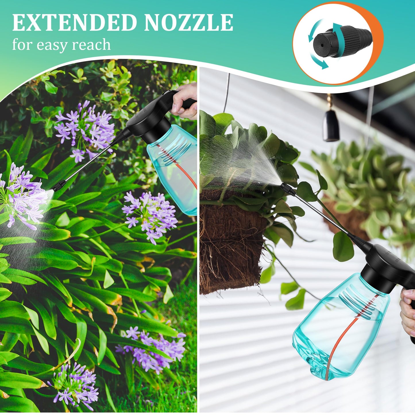 Dunkive Electric Spray Bottle Plant Mister for Indoor Outdoor Plants, 0.5 Gallon Automatic Watering Can Rechargeable Battery Powered Sprayer with Adjustable Spout for Gardening, Cleaning(Green Style)