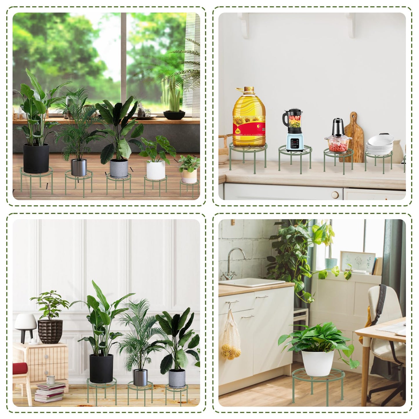 lokeisna Set of 8 Plastic Planter & Metal Plant Stands for Home Indoor and Outdoor
