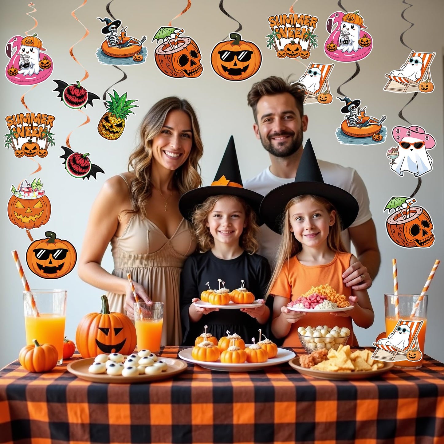 20PCS Summerween Decorations Summer Halloween Hanging Swirls Summerween Party Decorations with Hallowee Pattern Card Swirls Hallowee In Summerday, Summer Halloween Party Decoration
