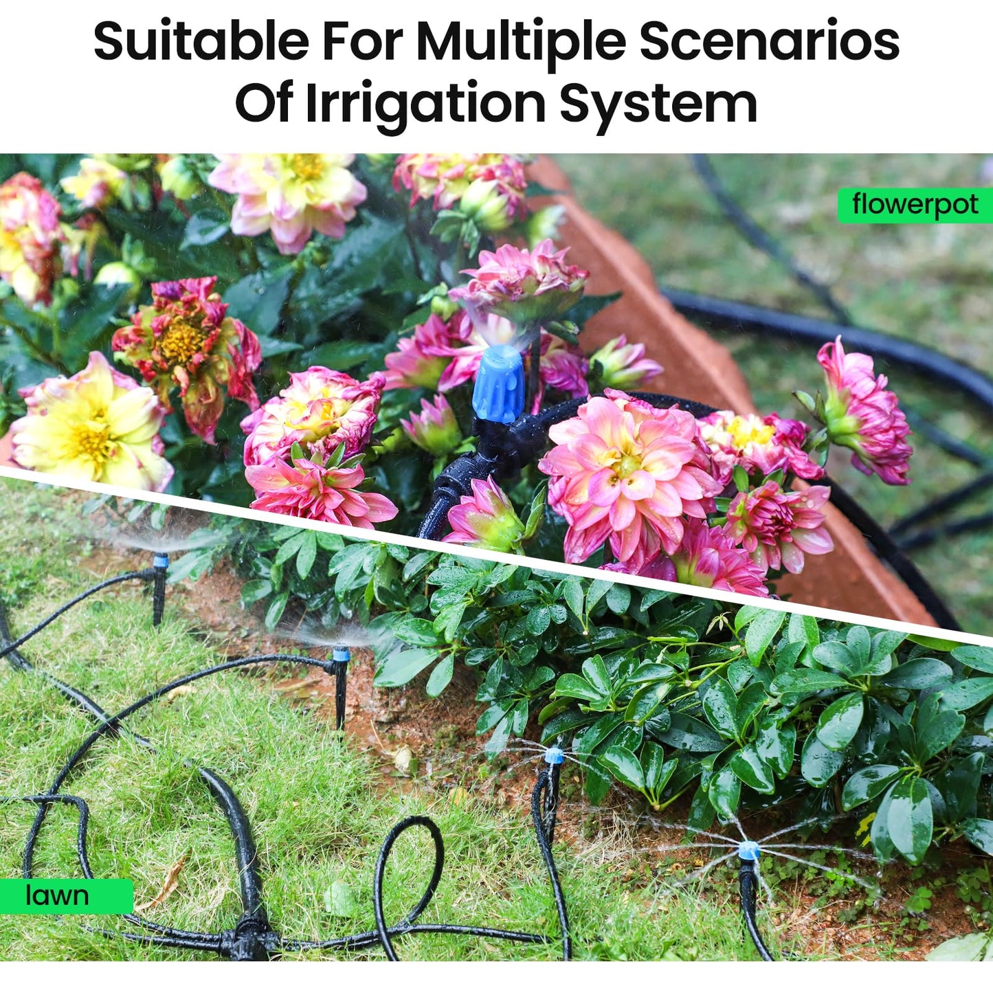 MIXC 25 FT 1/2 Inch Drip Irrigation Tubing Kit:Premium Garden and Landscape Watering System with 2 Quick Connector 4-Way Connector