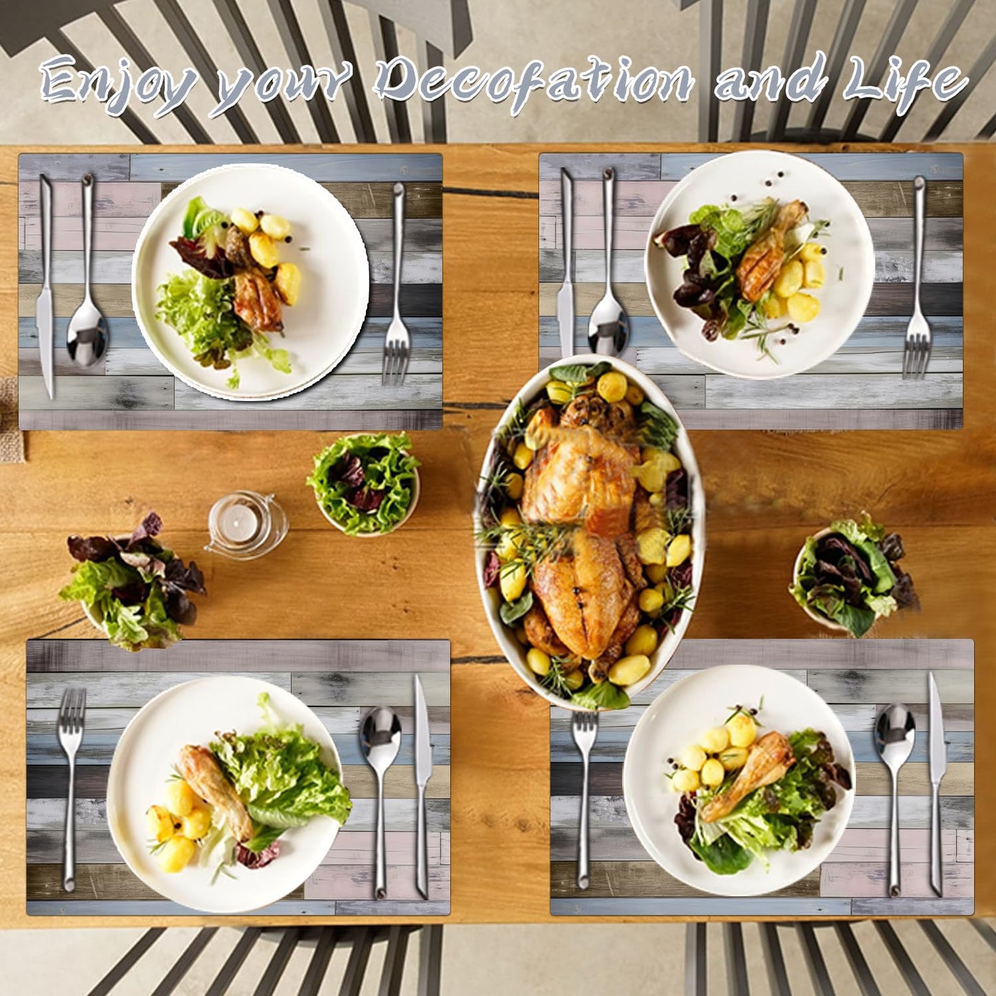 Farmhouse Placemats Set of 4 - Driftwood Faux Leather Heat Resistant Placemat for Dinner Table, Non-Slip Waterproof Oil-Proof Washable Reusable for Indoor Outdoor Kitchen Decor, 15.75In*11.81In