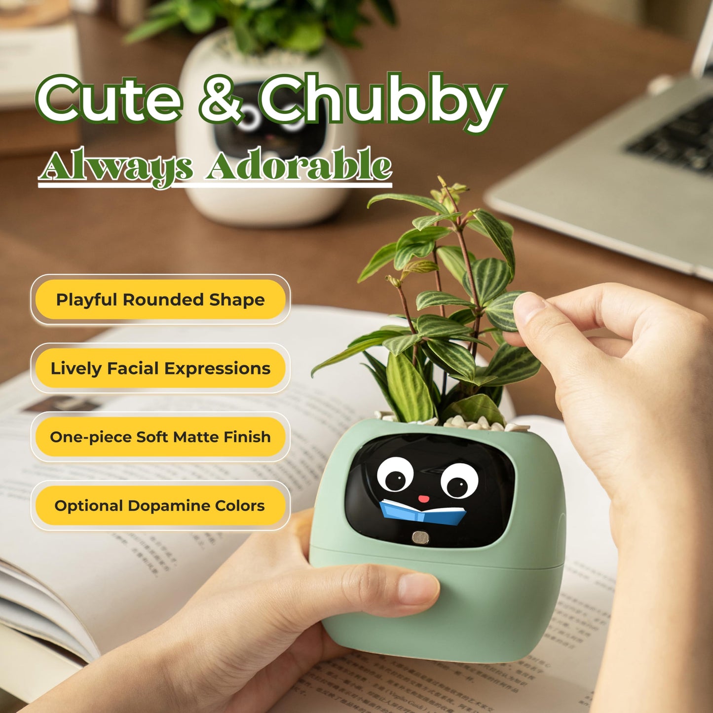 Gen 2 Ivy Intelligent Flower Pot for Home Decoration Plants Companion Neat Desk Setup Gift Smart Pet Planter Robot Guidance on Plant Care with Emojis