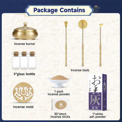 Chinese Incense Burner Kit with Incense Powder & Charcoal - All-in-One Agarwood & Sandalwood Set for Meditation, Yoga, Home Use | Premium Traditional Making Kit, Powder Burner Set