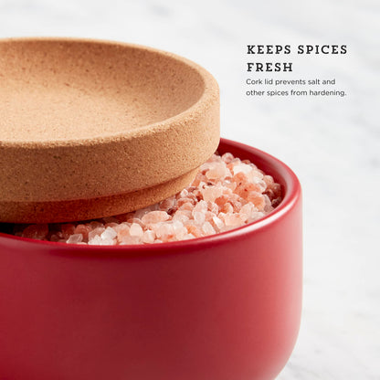 Kamenstein Ceramic and Cork Salt Pig with Easy Lift Lid for Easy Access, Red