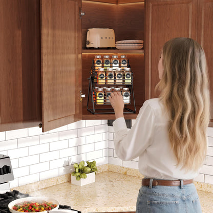 SNTD Rotating Spice Rack Organizer for Large Cabinets Kitchen Countertop with Thicken Spice Jars and Labels, Spinning Like Ferris-Wheel, Metal (M)