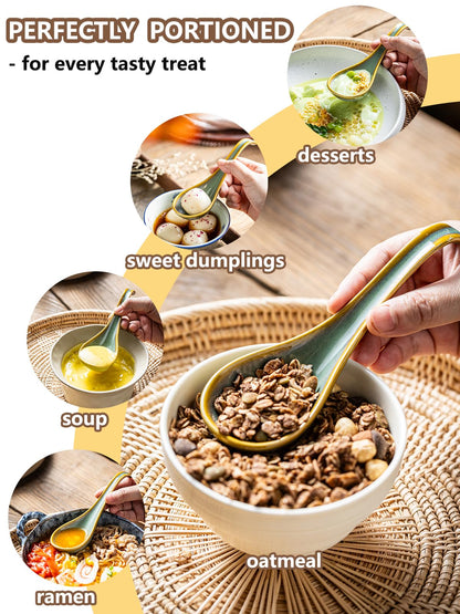Gomakren Soup Spoons Set of 6, Asian Soup Spoons 6.5 Inch Ramen Spoons, Father's Day Christmas Ceramic Chinese Spoon Set for Soup, Cereal, Pho, Noodles, Dumpling, Dishwasher Safe, Blue-Green