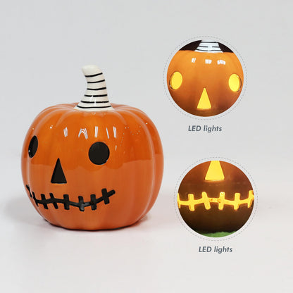 Midnight Manor Halloween LED Lighted Ceramic Jack O Lantern Battery Included (Orange)