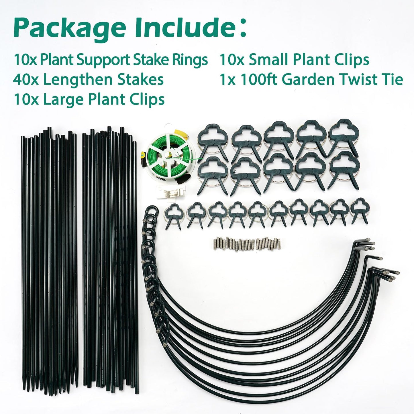 Linyona 32 inch Plant Support Stakes, 10 Pack Half Round Metal Garden Plant Stake Heavy-Duty Plant Support Ring and Cage with Plant Clip & Twist Tie for Indoor and Outdoor Plants, Vegetable, Flowers