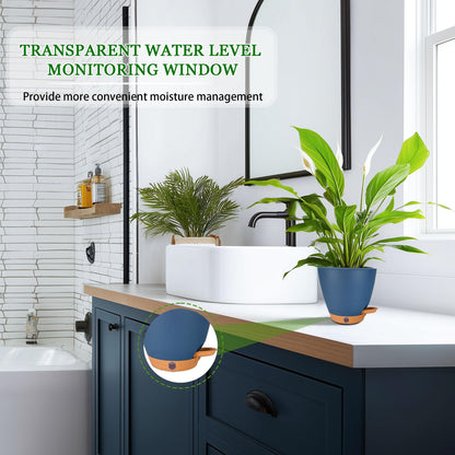 6 Inch Self Watering Pots for Indoor Plants(5-Pack) – Small Plastic Planters with Water Level Window, Drainage Holes & Detachable Trays, Indoor Outdoor Flower Pots for Herbs, Snake,Pothos(Navy Blue)
