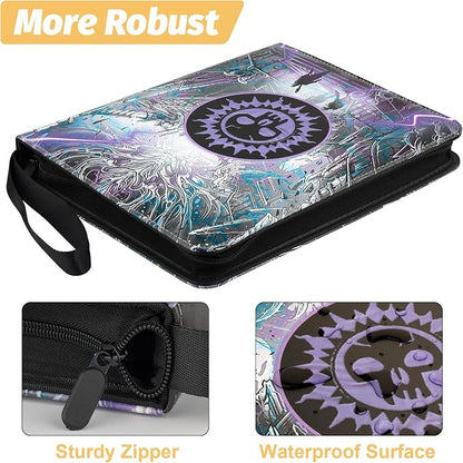 720 Pockets Round Ring Trading Card Binder, 9-Pocket Clear Zipper Card Album with Wrist Strap, Holds 720 Standard TCG Cards Compatible with Sports Baseball Football Game Cards (Purple Print)