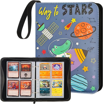4-Pocket Card Binder with 50 Removable Pages, Holds 400 Cards | Fits trading, sports, gaming and collectible cards. Great for boys and girls to organize and protect collections(Stars)