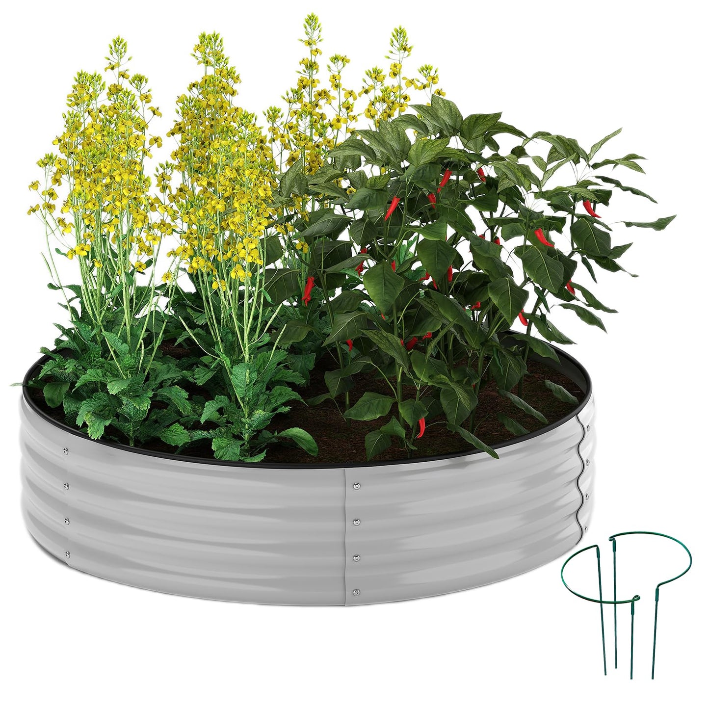 ZFHgarden Galvanized Planter Outdoor Galvanized Metal Planter Round Raised Garden Bed Kit for Gardening Outdoor 1PC Gray 2X2X1FT