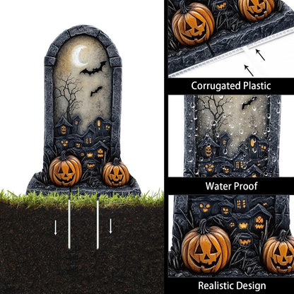ORNALES 6 Pieces Halloween Tombstone Yard Signs, Waterproof Tombstone Halloween Yard Decorations with Stakes, Ghost Skull Pumpkin Graveyard Design for Outdoor Yard, Garden Lawn, Holiday Party