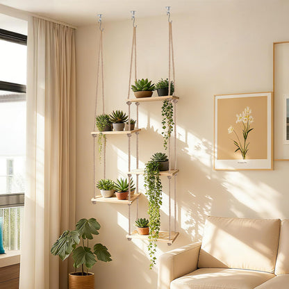 AIOWZZY Window Plant Shelves 5 Tier Hanging Plant Shelf for Indoor Plants 3-In-1 Ceiling Wall Curtain Rod Mounting Space-Saving Plant Holder for Living Room Wall Bedroom Home Decor