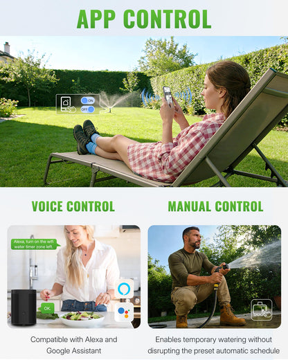 WILAWELS WiFi Water Timer for Garden Hose, Sprinkler Timer 4 Zone, Smart Hose Water with WiFi Irrigation Controller,Voice Control RF433 Automatic Irrigation System/Rain Delay/Manual Watering D34WT06