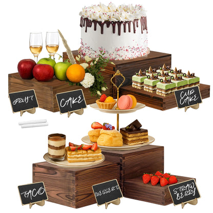 Verssure 6-Pack Wood Risers Display Stands, Multi-Height Food Risers for Buffet Table, Rustic Wooden Cake & Cupcake Stands for Party, Birthday, Wedding, Halloween Decor