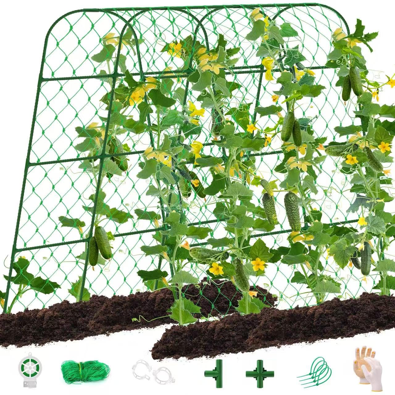 Extra Large Cucumber Trellis for Raised Bed, U-Shape Garden Trellis for Climbing Plants Outdoor,Adjustable Metal Arch Vegetables Trellis,Plant Support Garden Stakes for Vine (Green,65"x49.2"x23.6")
