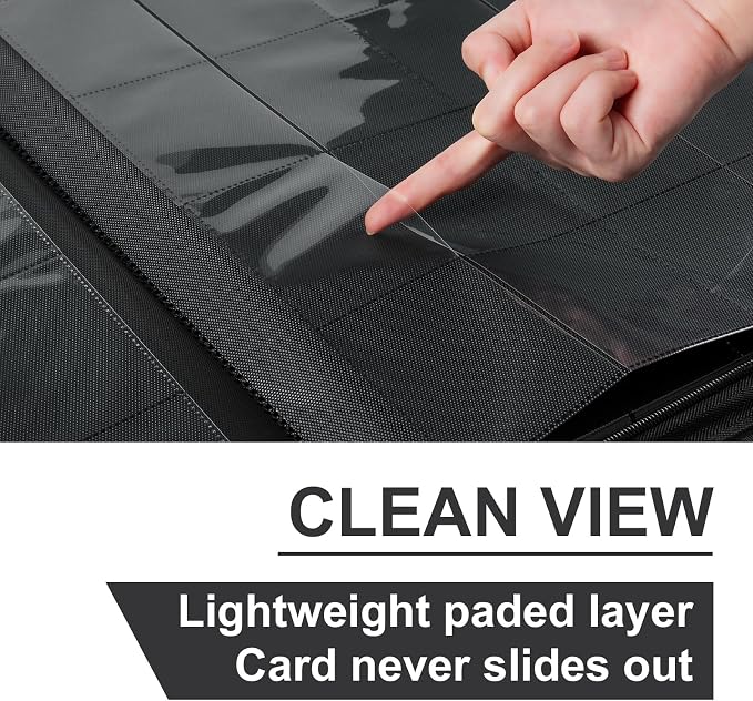 GEAoffice 16 Pocket Trading Card Binder for 1000+ Cards, Ringless Side-Loading 4x4 Card Binder with Zipper Closure, PU Leather 1024 Card Binder for MTG/TCG/Baseball/Sports&Game Cards, Carbon Black