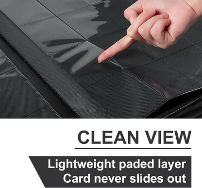 GEAoffice 16 Pocket Trading Card Binder for 1000+ Cards, Ringless Side-Loading 4x4 Card Binder with Zipper Closure, PU Leather 1024 Card Binder for MTG/TCG/Baseball/Sports&Game Cards, Carbon Black