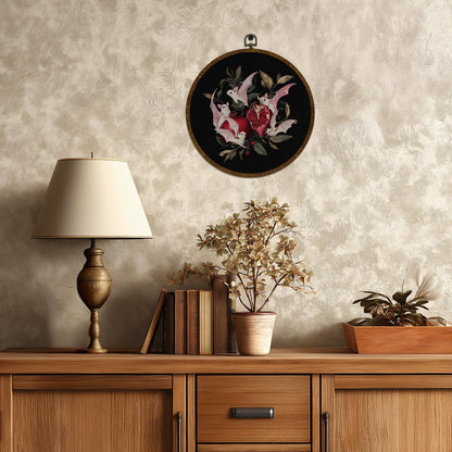 Pink Bat and Pomegranate Round Wall Art Decor,10x10 Inch Gothic Whimsical Canvas Print whit Round Frame, Cute Bat Artwork Wall Hanging Decor for Bedroom, Living Room, or Halloween Home (Pink-Bats)
