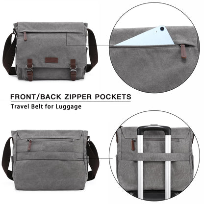 Dasein Large Vintage Canvas Messenger Shoulder Bag, Grey, 15in Laptop
