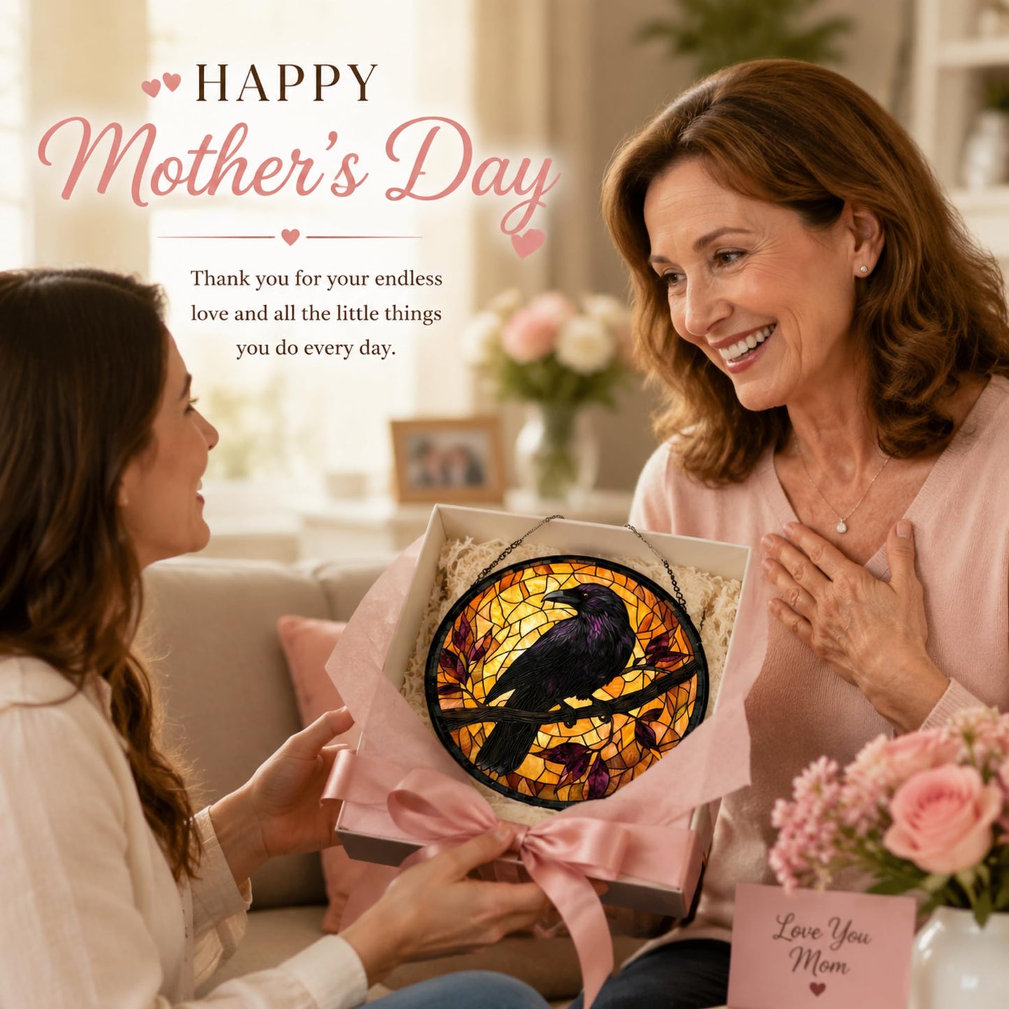 Halloween Gothic Crow Sun Catchers Indoor Window Acrylic Suncatcher 9.8"