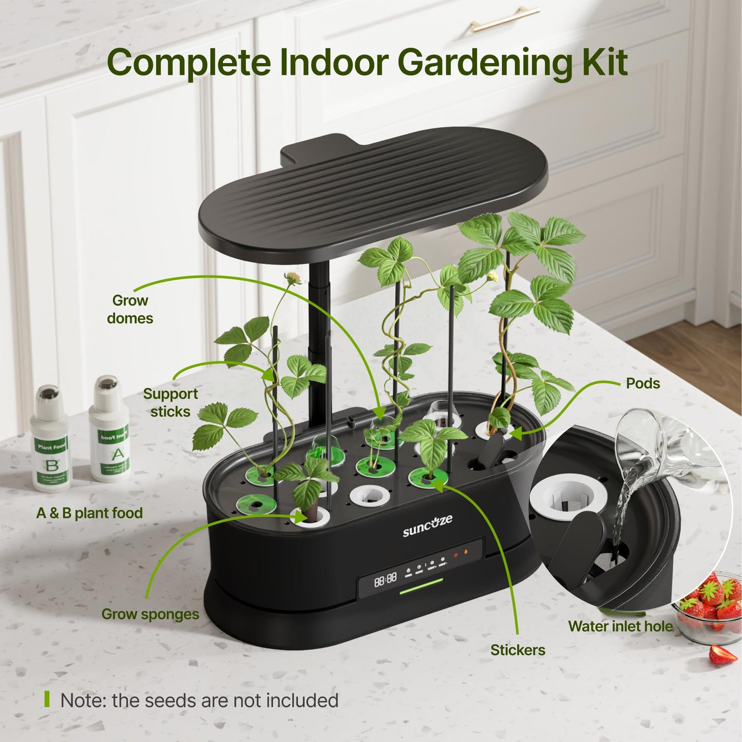 SUNCOZE Hydroponics Growing System Kit with Split Tank, Dimmable 36W Full Spectrum LED Grow Light, 12 Pods Indoor Herb Garden with Timer & Clock Smart Pane, 21.65 Inch Height Adjustable Herb Garden