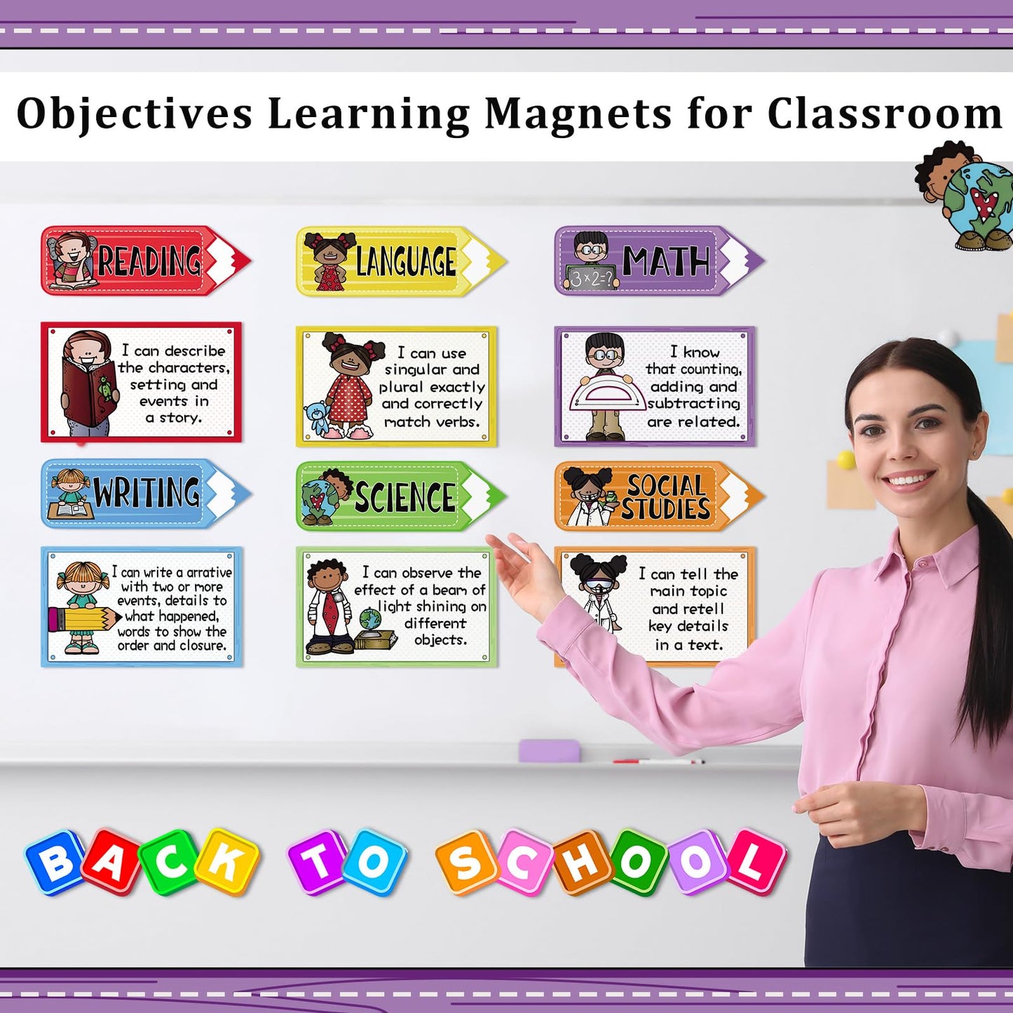 Feifeiya 12 Pcs Crayon Magnetic Teacher Organization Chart for Classroom Learning Objectives Dry Erase Label Paper Organization Chart Whiteboard Decoration for Student Goal Target Teaching Supplies
