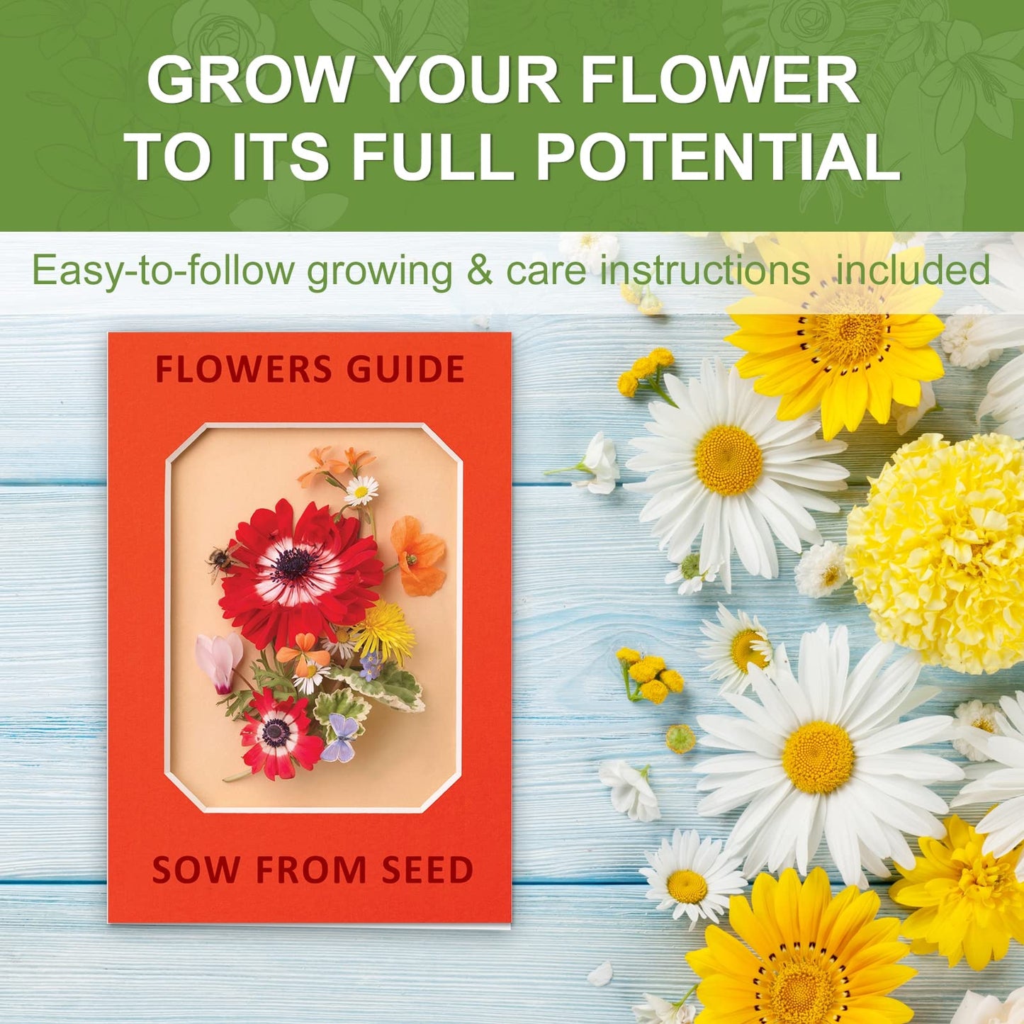 Indoor Daisy Garden Starter Kit with Gardening Tools - Planter Bags, Markers, Soil Disks and Shears, Home Gardening Gifts for Women Men Plant Lovers