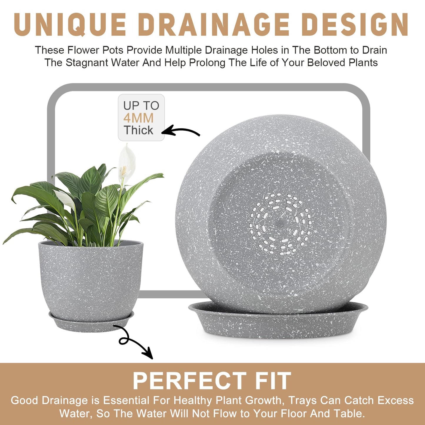YNNICO Indoor Self Watering Planters with Drainage Holes and Saucers