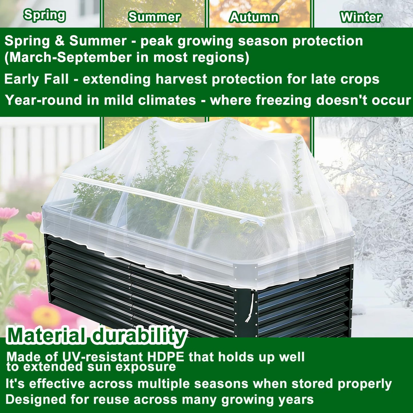 2 Pack Garden Netting for Raised Beds, Fine Mesh Bird Netting Barrier Screen with Zipper Drawstring Garden Bed Plant Cover for Protect Vegetable Fruits Crop from Animals Pest Insect, 4.3×2.3×2Ft