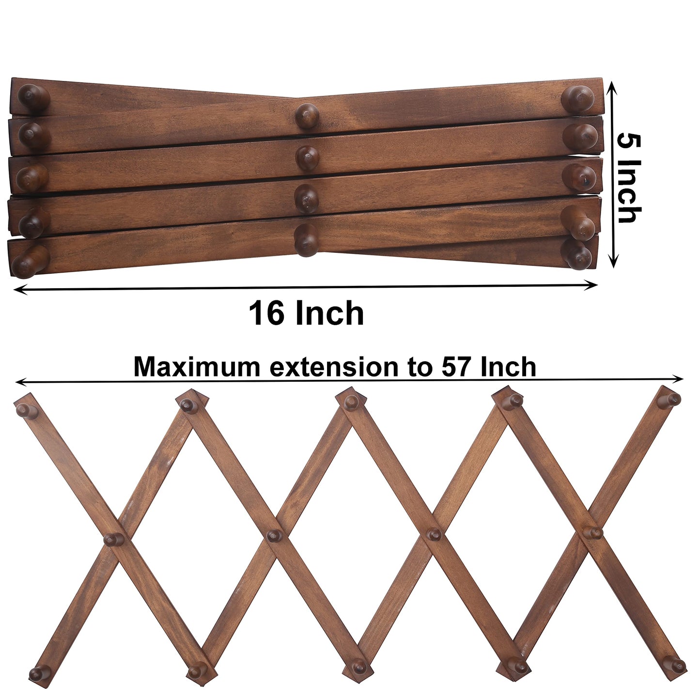 SKOLOO Hat Rack for Wall with 14 Hooks, Solid Wooden, Modern, Expandable Coat Rack Wall Mount for Coats, Hats, Bags, Baseball Caps, Walnut Color