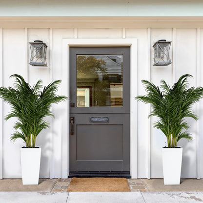 SierraSquad 16" Tall Planters Set of 2, Indoor & Outdoor Black Planter Pots, High Front Porch Planters with Drainage Holes, Water Level Monitor, and Inner Bucket, White