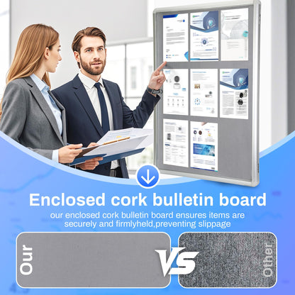 Magula 36"x24" Enclosed Bulletin Board Tamper-Proof Dispaly Case, Aluminium Frame, Shatter Resistant Lockable Bulletin Board, Lockable Noticeboard