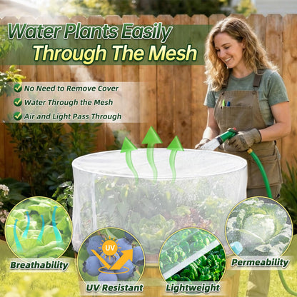 2 Pack Garden Netting Cover for 2 FT Dia x 1 FT H Round Raised Beds, Fine Mesh Plant Cover with Drawstring, Raised Bed Bug & Bird Barrier Screen for Vegetables, Herbs and Flowers
