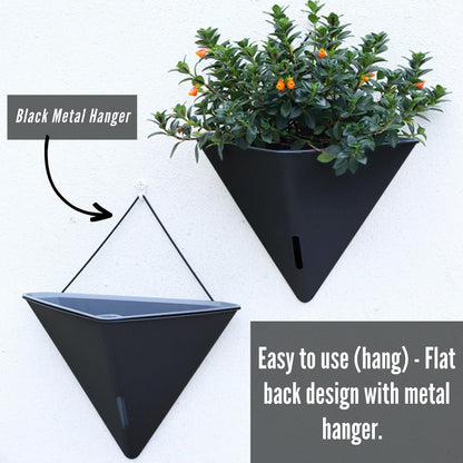 LaLaGreen Bundle - 12" x 2 Pack Black + 12" x 4 Pack White Large Self Watering Geometric Hanging Flower Vase Vessel with Metal Hanger, Modern Stylish Wall Mounted Succulent Pot Holder Decor