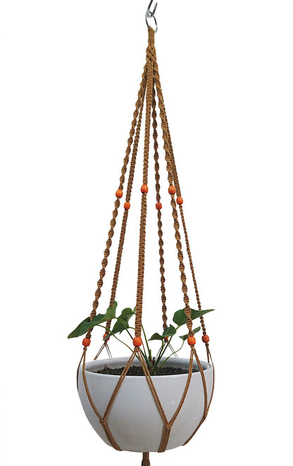 Plant Hanger Macrame Cotton 6 Legs 51 Inches for Indoor Outdoor, Living Room, Kitchen, Deck, Patio, High and Low Ceiling with Size of 10-12 inches Without The Pot (Brown)