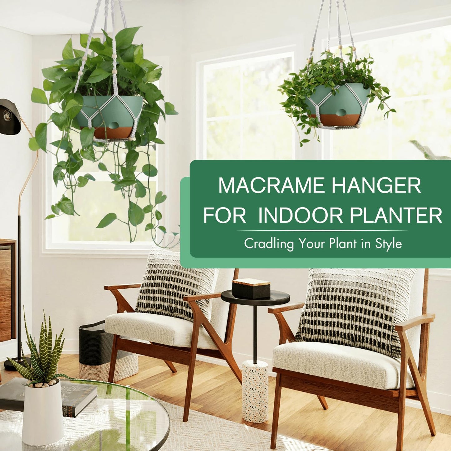 montresor Set of 2-10 Inch Hanging Planters and 5 Pack Green 5/5.5/6/6.5/7 Inch Self-Watering Pots Set