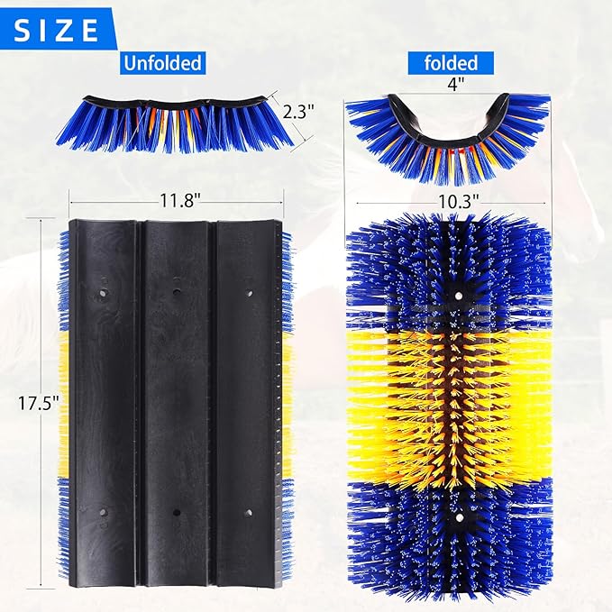 Extra Large Size Livestock Scratching Brush, Upgraded Horse/Goat/Cow/Cattle Scratcher Brush for Grooming, Itch Relief Horse Scratcher Brushes Kit with Two Sets of Mounting Screws(8-Pack,Yellow)