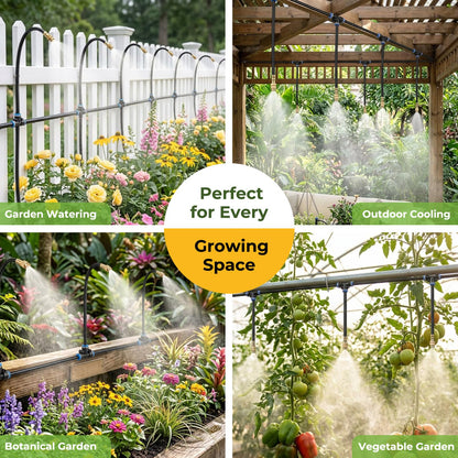 50FT Drip Irrigation Kit, 360° Adjustable Garden Watering System with 1/4" Tubing, Brass Misting Nozzles, DIY Irrigation System for Plants, Raised Beds, Greenhouse